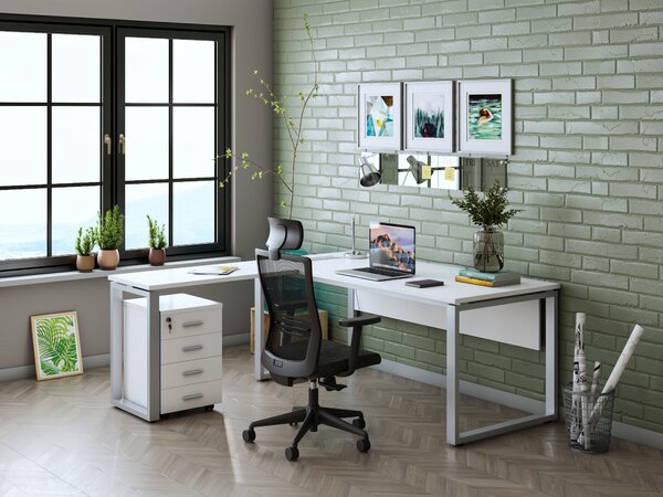 Rohový kancelářský stůl s kontejnerem Houseland Prime Home 01 120 cm bílý