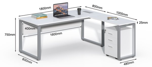 Rohový kancelářský stůl s kontejnerem Houseland Prime Home 01 180 cm bílý