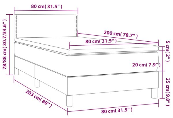 Box spring postel s matrací světle šedá 80 x 200 cm samet 3141209