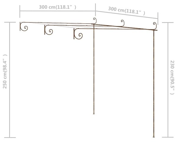 Zahradní pergola hnědá s patinou 3 x 3 x 2,5 m železná 313997