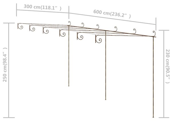 Zahradní pergola hnědá s patinou 6 x 3 x 2,5 m železná 313999