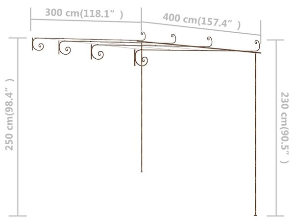 Zahradní pergola hnědá s patinou 4 x 3 x 2,5 m železná 313998