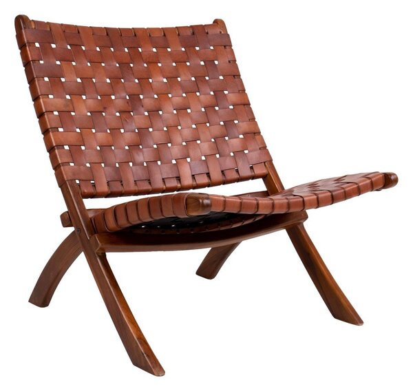House Nordic Skládací židle v kůži, hnědá s nohami z teakového dřeva (Hnědá)