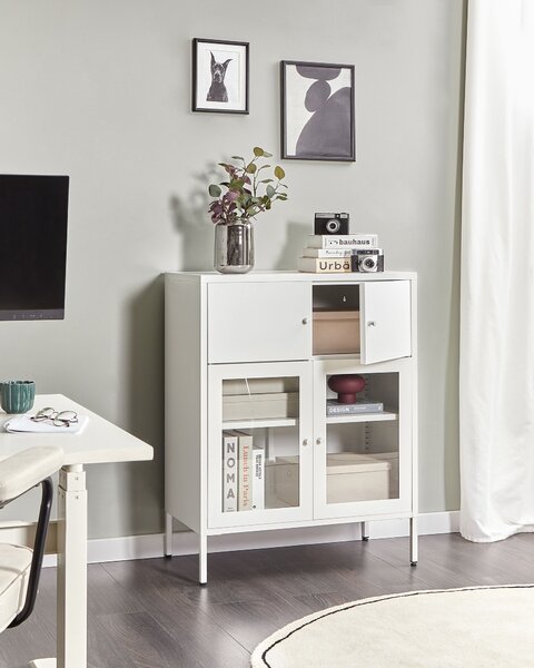 Prosklená komoda ESHOLT Kov 80 cm Bílá