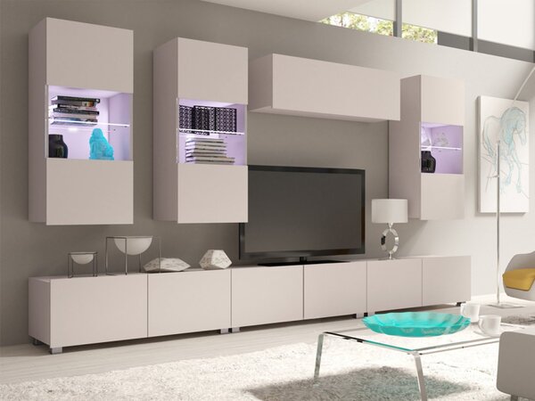 Obývací stěna Bralani XI, Barva: černá / černá lesk, Osvětlení: osvětlení LED - bílé 5902928148930