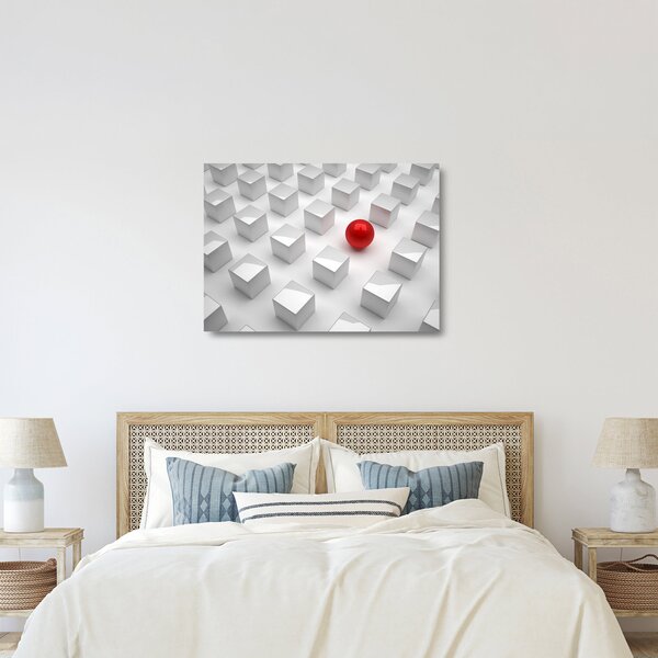 Skleněný obraz abstrakce - krychle s koulí (70x50 cm)