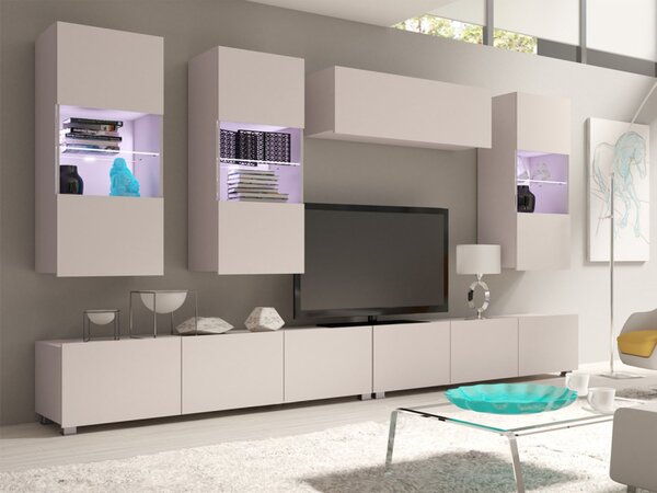 Obývací stěna Bralani V, Barva: černá / černá lesk, Osvětlení: osvětlení LED - modré 5902928004465