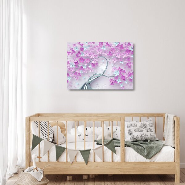 Skleněný obraz květů na stříbrném kmeni - abstrakt (70x50 cm)
