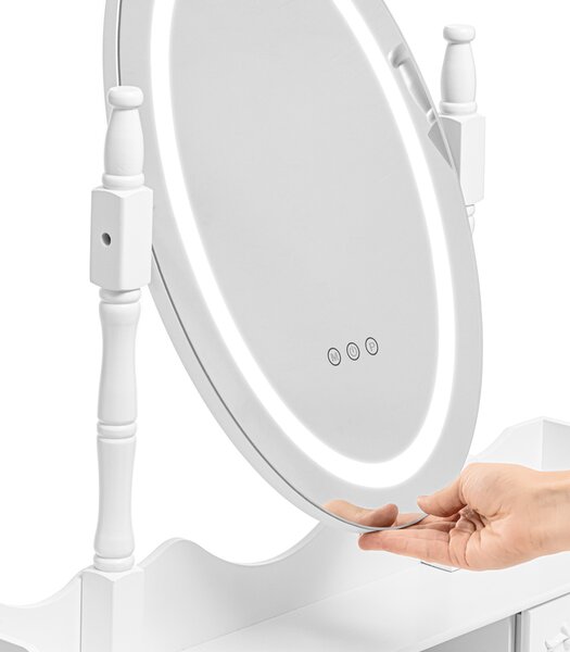Moderní toaletní stolek s oválným zrcadlem a LED osvětlením