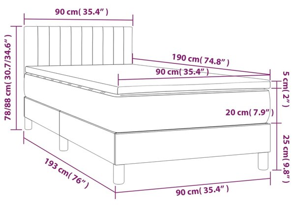 Box spring postel s matrací světle šedá 90x190 cm samet 3141395