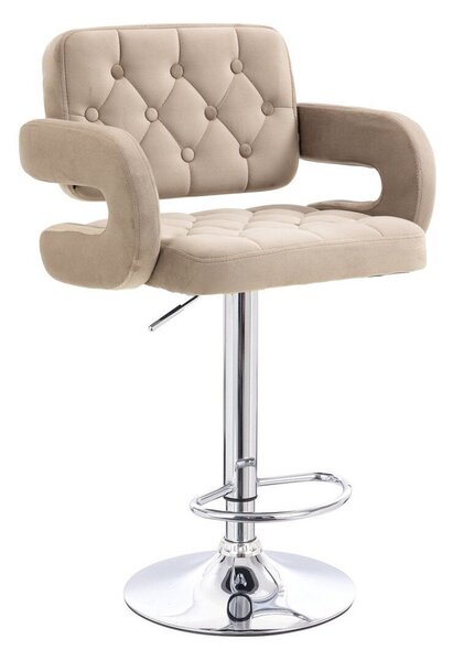 LuxuryForm DESIGN Barová židle ADRIA VELUR s kulatou stříbrnou podstavou – latte