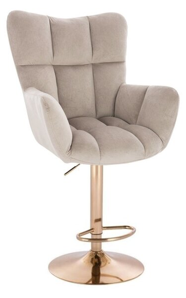 LuxuryForm DESIGN Barové křeslo AURORA VELUR na zlaté kulaté podstavě - latte