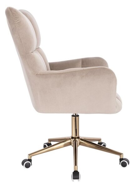 LuxuryForm DESIGN Křeslo AURORA VELUR na zlaté podstavě s kolečky - latte
