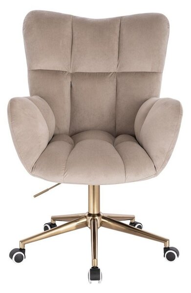 LuxuryForm DESIGN Křeslo AURORA VELUR na zlaté podstavě s kolečky - latte