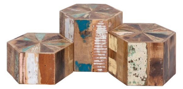 Masivní konferenční stolek Wakefield z recyklovaného dřeva, lakovaný, vícebarevný, šestihranný – 50×50×25 cm
