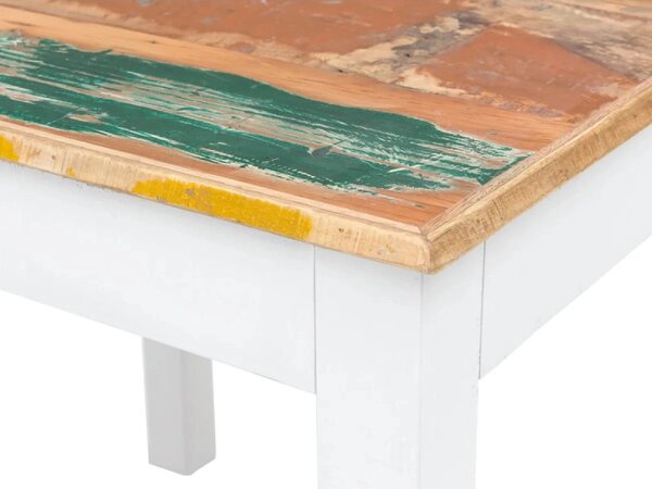Masivní jídelní stůl Perth z recyklovaného dřeva, lakovaný, bílý s barevnými prvky – 80×80 cm
