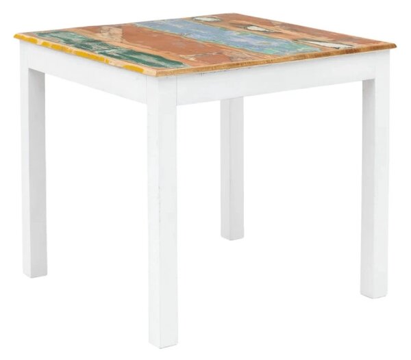 Masivní jídelní stůl Perth z recyklovaného dřeva, lakovaný, bílý s barevnými prvky – 80×80 cm