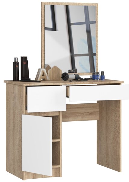 Ak furniture Kosmetický stolek se zrcadlem P-2/SL I dub sonoma/bílý levý