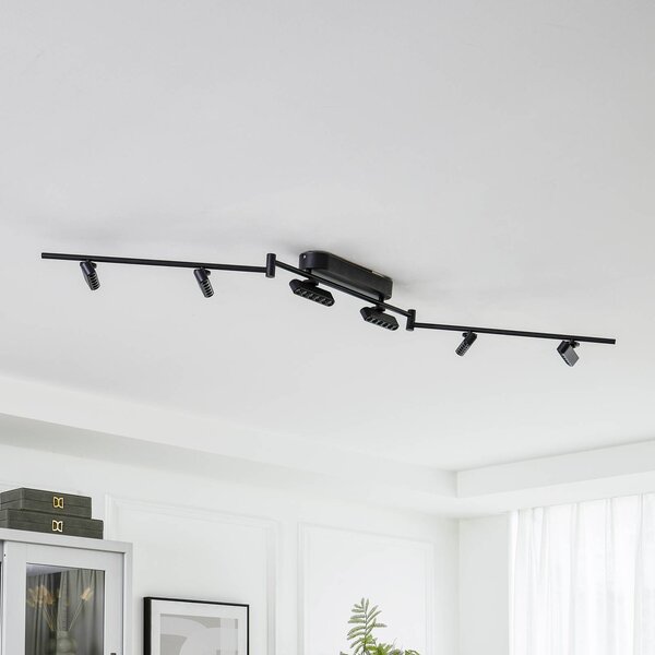 Lindby LED stropní svítidlo Eldrin, 6 světel, černá, světelné body, stmívatelný, Černá, Obývací pokoj / jídelna, kov, Moderní