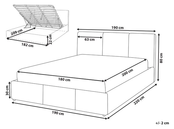 Postel s úložným prostorem BOUSSE Umělý samet Světle šedá 180 x 200 cm