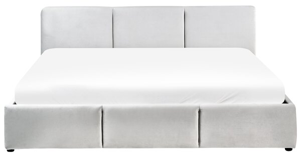 Postel s úložným prostorem BOUSSE Umělý samet Světle šedá 180 x 200 cm