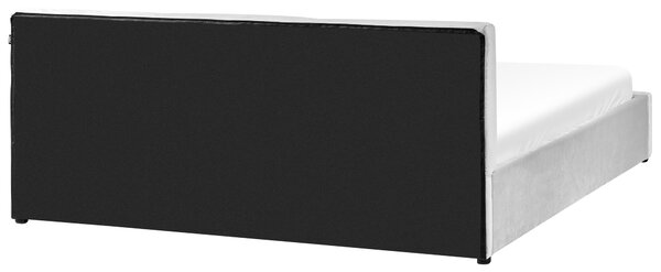 Postel s úložným prostorem BOUSSE Umělý samet Světle šedá 180 x 200 cm