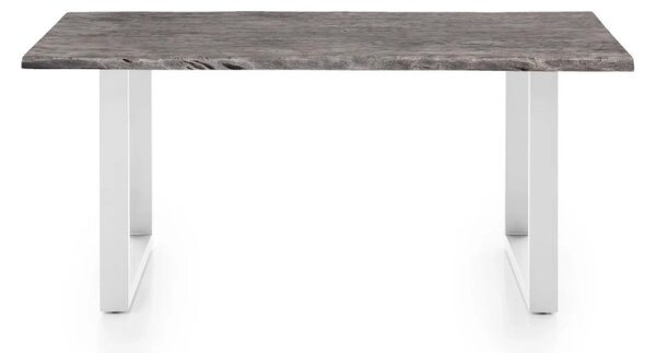 Masivní jídelní stůl Bullwer z akácie a kovu, šedo-bílý, lakovaný – 140×90 cm