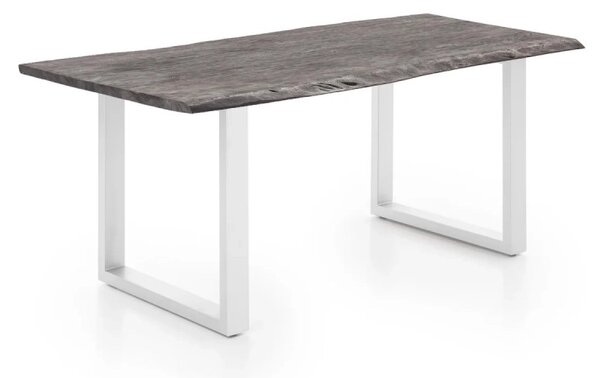 Masivní jídelní stůl Bullwer z akácie a kovu, šedo-bílý, lakovaný – 140×90 cm