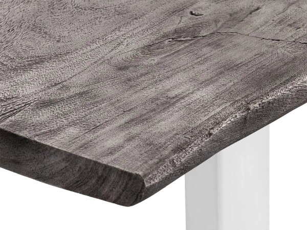 Masivní jídelní stůl Bullwer z akácie a kovu, šedo-bílý, lakovaný – 140×90 cm