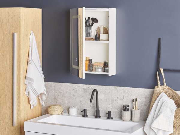 Nástěnná zrcadlová skříňka do koupelny LED CONDOR 40 cm 60 cm Bílá