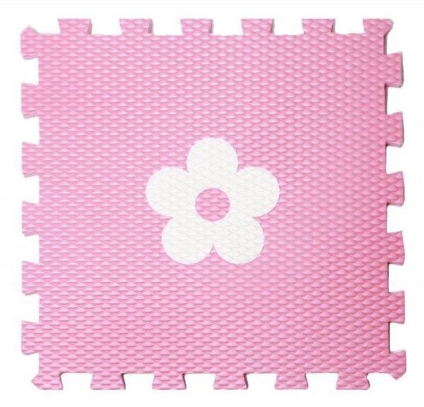 Vylen Pěnové podlahové puzzle Minideckfloor s kytkou Růžový s bílou kytkou 340 x 340 mm
