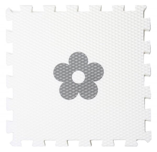 Vylen Pěnové podlahové puzzle Minideckfloor s kytkou Bílý s šedou kytkou 340 x 340 mm