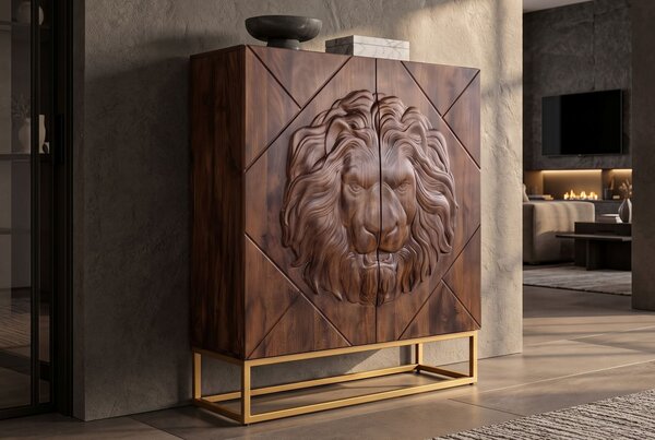 Vysoká komoda LION 3D 120 CM hnědá masiv mango Nábytek | Úložné prostory | Komody | Vysoké