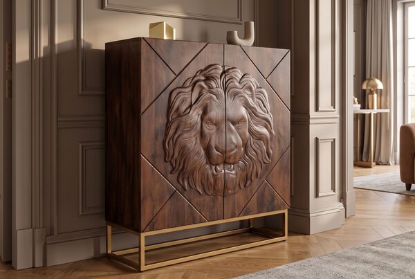 Vysoká komoda LION 3D 120 CM hnědá masiv mango Nábytek | Úložné prostory | Komody | Vysoké