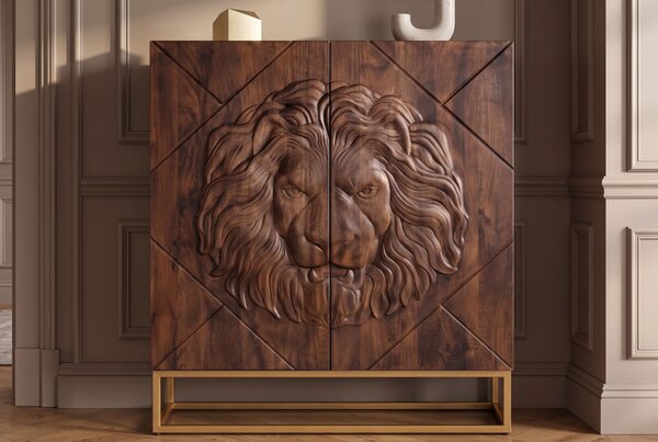 Vysoká komoda LION 3D 120 CM hnědá masiv mango Nábytek | Úložné prostory | Komody | Vysoké