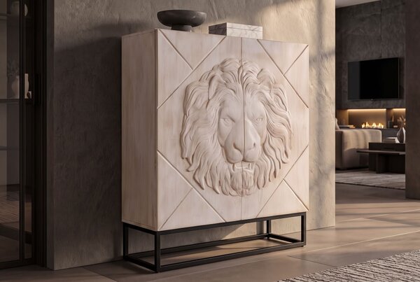 Vysoká komoda LION 3D 120 CM krémová masiv mango Nábytek | Úložné prostory | Komody | Vysoké