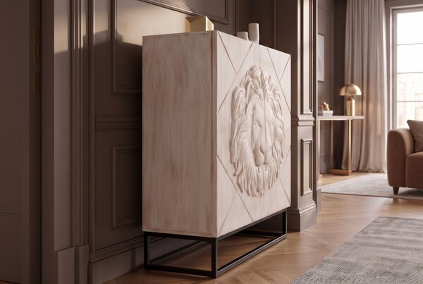 Vysoká komoda LION 3D 120 CM krémová masiv mango Nábytek | Úložné prostory | Komody | Vysoké