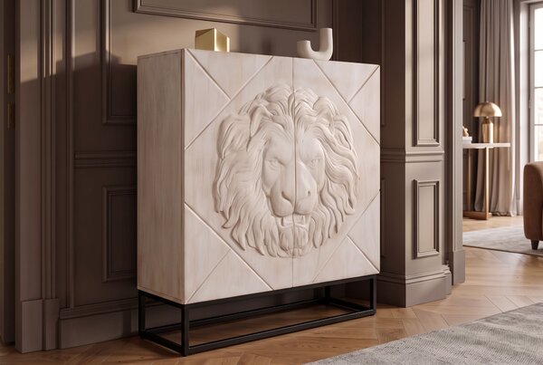Vysoká komoda LION 3D 120 CM krémová masiv mango Nábytek | Úložné prostory | Komody | Vysoké