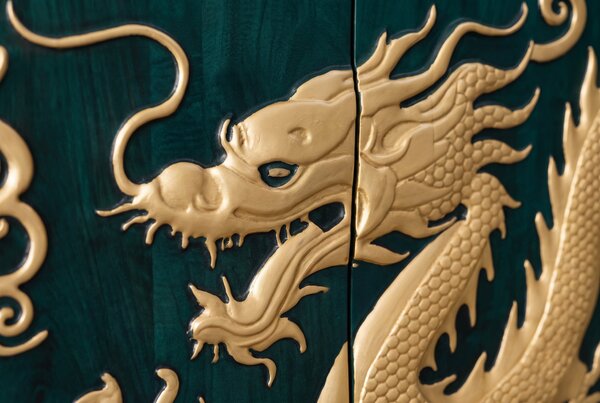 Komoda DRAGON 3D 180 CM tyrkysová/zlatá masiv mango Nábytek | Úložné prostory | Komody | Nízké