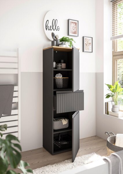 MIDI SKŘÍŇKA, černá, barvy dubu, 40/136/31 cm MID.YOU - Koupelnové série, Online Only