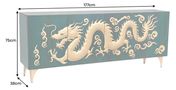 Komoda DRAGON 3D 180 CM tyrkysová/zlatá masiv mango Nábytek | Úložné prostory | Komody | Nízké