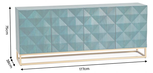 Komoda VULCANO 3D 180 CM tyrkysová/zlatá masiv mango Nábytek | Úložné prostory | Komody | Nízké