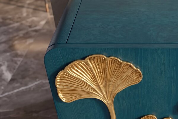 Komoda GINKGO 3D 160 CM tyrkysová/zlatá masiv mango Nábytek | Úložné prostory | Komody | Nízké