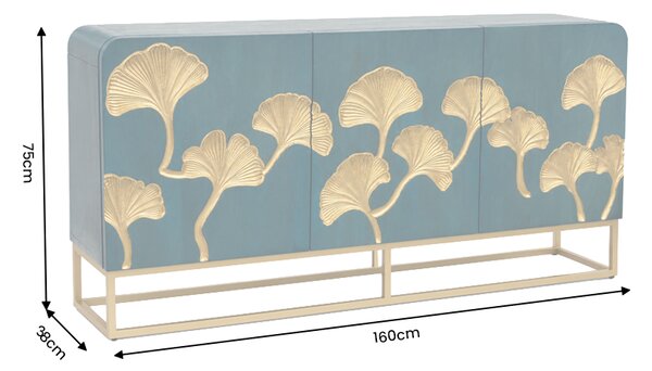Komoda GINKGO 3D 160 CM tyrkysová/zlatá masiv mango Nábytek | Úložné prostory | Komody | Nízké