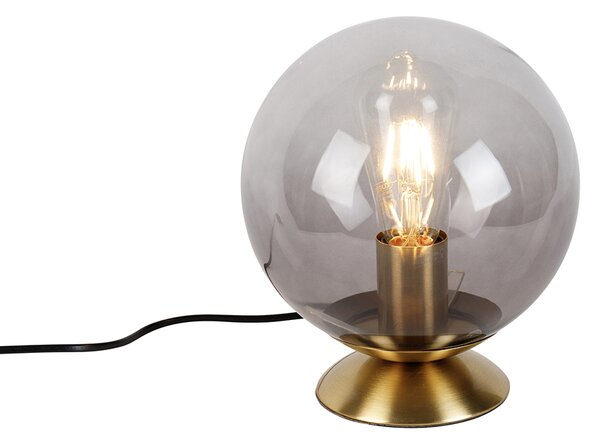 Stolní lampa v art deco stylu mosazná s kouřovým sklem - Pallon