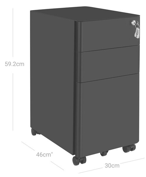 Pojízdný kancelářský kontejner STAL – kov, černá, 3 zásuvky