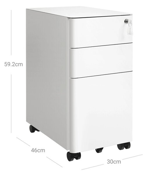 Pojízdný kancelářský kontejner STAL – kov, bílá, 3 zásuvky
