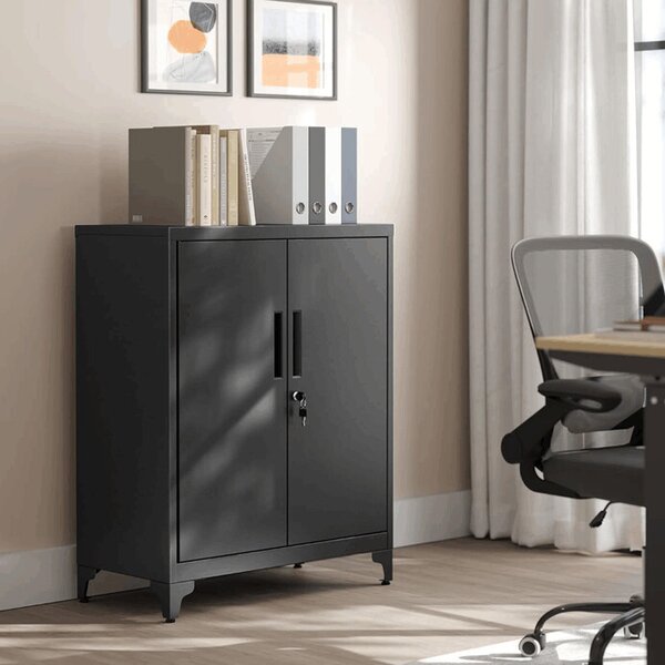 Elegantní černá kovová komoda ALBUS – 80x40x90 cm s policemi