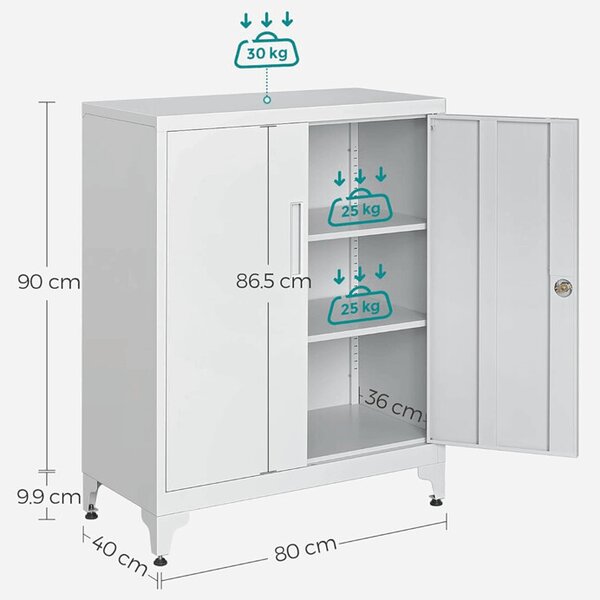 Elegantní bílá kovová komoda ALBUS – 80x40x90 cm s policemi