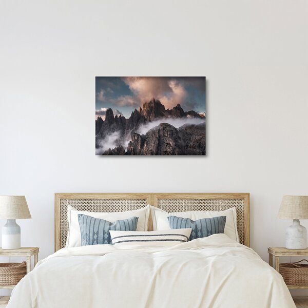Skleněný obraz - Italské dolomity schované v mlze (70x50 cm)